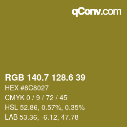 カラーコード: RGB 140.7 128.6 39 | qconv.com