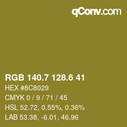 カラーコード: RGB 140.7 128.6 41 | qconv.com