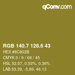 カラーコード: RGB 140.7 128.6 43 | qconv.com