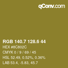 カラーコード: RGB 140.7 128.6 44 | qconv.com