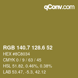 カラーコード: RGB 140.7 128.6 52 | qconv.com