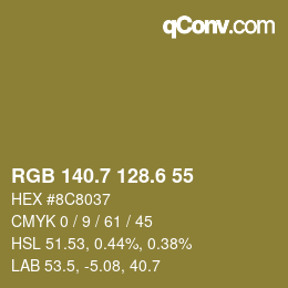 カラーコード: RGB 140.7 128.6 55 | qconv.com