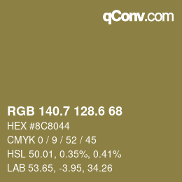 カラーコード: RGB 140.7 128.6 68 | qconv.com