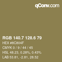 カラーコード: RGB 140.7 128.6 79 | qconv.com