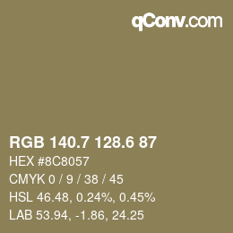 カラーコード: RGB 140.7 128.6 87 | qconv.com