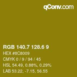カラーコード: RGB 140.7 128.6 9 | qconv.com