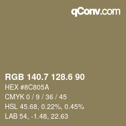 カラーコード: RGB 140.7 128.6 90 | qconv.com