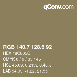 カラーコード: RGB 140.7 128.6 92 | qconv.com