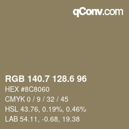 カラーコード: RGB 140.7 128.6 96 | qconv.com