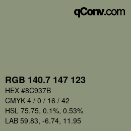 カラーコード: RGB 140.7 147 123 | qconv.com