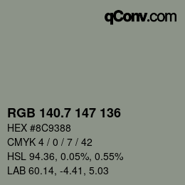 カラーコード: RGB 140.7 147 136 | qconv.com