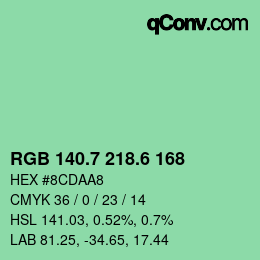 カラーコード: RGB 140.7 218.6 168 | qconv.com