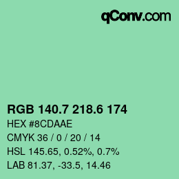 カラーコード: RGB 140.7 218.6 174 | qconv.com