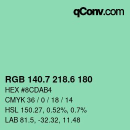 カラーコード: RGB 140.7 218.6 180 | qconv.com