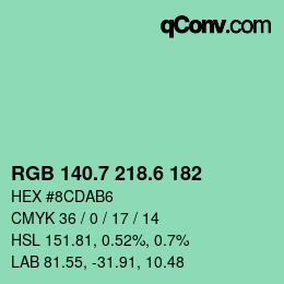 カラーコード: RGB 140.7 218.6 182 | qconv.com