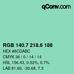 カラーコード: RGB 140.7 218.6 188 | qconv.com