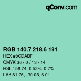 カラーコード: RGB 140.7 218.6 191 | qconv.com