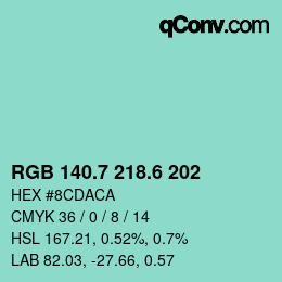 カラーコード: RGB 140.7 218.6 202 | qconv.com