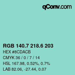 カラーコード: RGB 140.7 218.6 203 | qconv.com