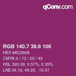 カラーコード: RGB 140.7 38.6 106 | qconv.com