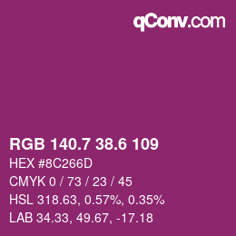 カラーコード: RGB 140.7 38.6 109 | qconv.com