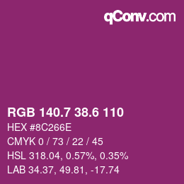 カラーコード: RGB 140.7 38.6 110 | qconv.com