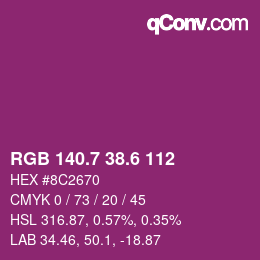 カラーコード: RGB 140.7 38.6 112 | qconv.com