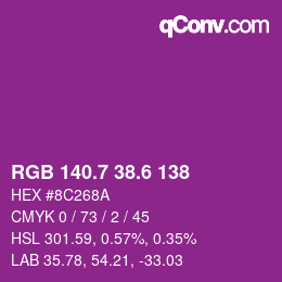 カラーコード: RGB 140.7 38.6 138 | qconv.com