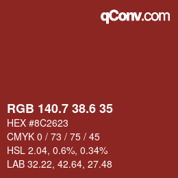 カラーコード: RGB 140.7 38.6 35 | qconv.com