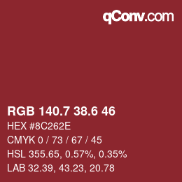 カラーコード: RGB 140.7 38.6 46 | qconv.com