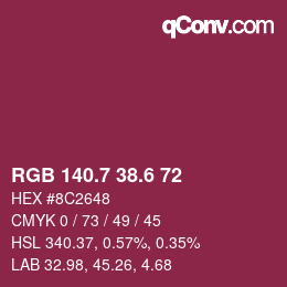 カラーコード: RGB 140.7 38.6 72 | qconv.com
