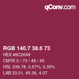 カラーコード: RGB 140.7 38.6 73 | qconv.com