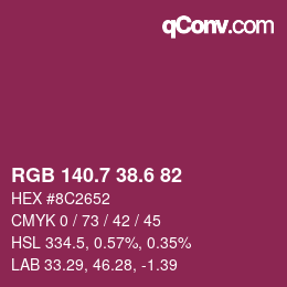 カラーコード: RGB 140.7 38.6 82 | qconv.com