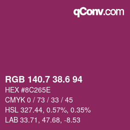 カラーコード: RGB 140.7 38.6 94 | qconv.com