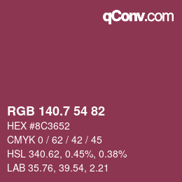 カラーコード: RGB 140.7 54 82 | qconv.com