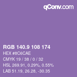 カラーコード: RGB 140.9 108 174 | qconv.com