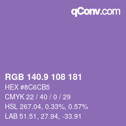 カラーコード: RGB 140.9 108 181 | qconv.com