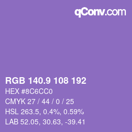 カラーコード: RGB 140.9 108 192 | qconv.com