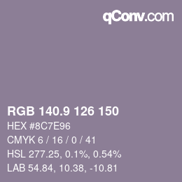 Color code: RGB 140.9 126 150 | qconv.com