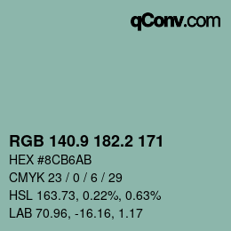 カラーコード: RGB 140.9 182.2 171 | qconv.com