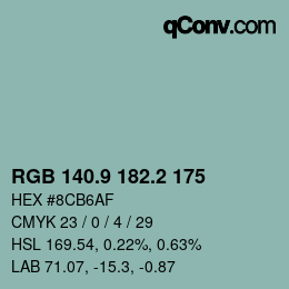 カラーコード: RGB 140.9 182.2 175 | qconv.com