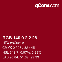 カラーコード: RGB 140.9 2.2 26 | qconv.com