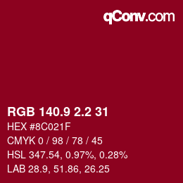 カラーコード: RGB 140.9 2.2 31 | qconv.com