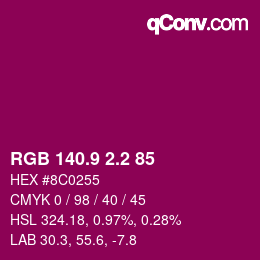 カラーコード: RGB 140.9 2.2 85 | qconv.com