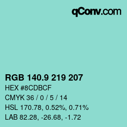 Color code: RGB 140.9 219 207 | qconv.com
