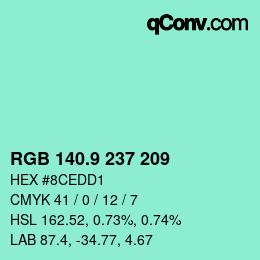カラーコード: RGB 140.9 237 209 | qconv.com