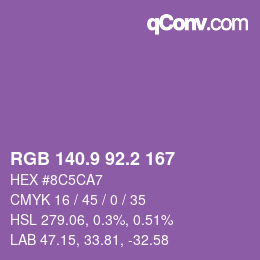 カラーコード: RGB 140.9 92.2 167 | qconv.com