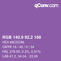 カラーコード: RGB 140.9 92.2 168 | qconv.com