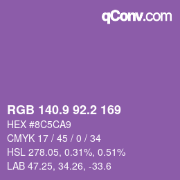 カラーコード: RGB 140.9 92.2 169 | qconv.com