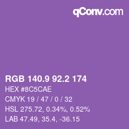 カラーコード: RGB 140.9 92.2 174 | qconv.com